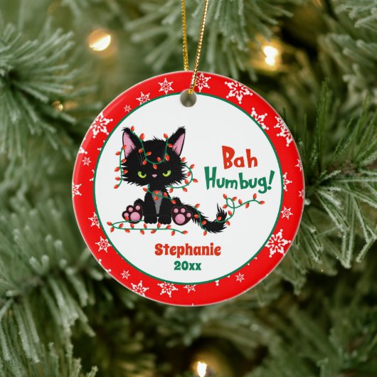 Grappig kerstfeest met Cat Bah Humbug Keramisch Ornament (Boom)