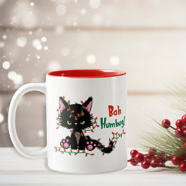 Grappig kerstfeest met Cat Bah Humbug Tweekleurige Koffiemok