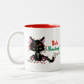 Grappig kerstfeest met Cat Bah Humbug Tweekleurige Koffiemok (Links)