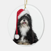 Grappig kerstfeest met Havanese hond met Santa Hat Keramisch Ornament (Links)