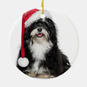 Grappig kerstfeest met Havanese hond met Santa Hat Keramisch Ornament (Achterkant)