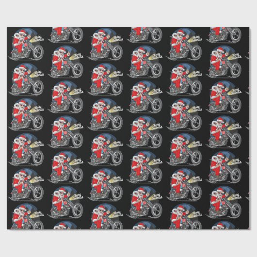 Grappig kerstfeest met motorfietsen als kerstman cadeaupapier (Vlak)