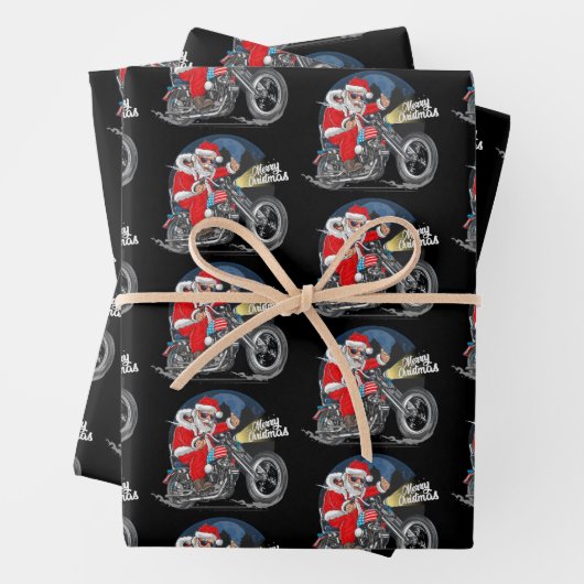 Grappig kerstfeest met motorfietsen als kerstman inpakpapier vel (In situ)