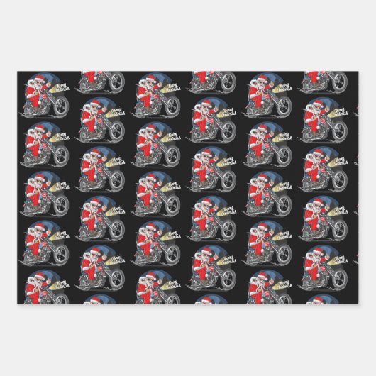 Grappig kerstfeest met motorfietsen als kerstman inpakpapier vel (Voorkant)