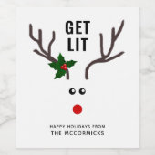 Grappig kerstfeest met rood wit rendiertje wijn etiket (Enkel label)