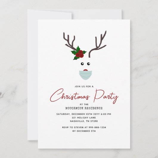 Grappig kerstfeest moderne rendieren uitnodiging (Voorkant)