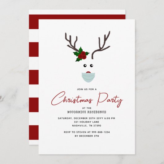 Grappig kerstfeest moderne rendieren uitnodiging (Voorkant / Achterkant)