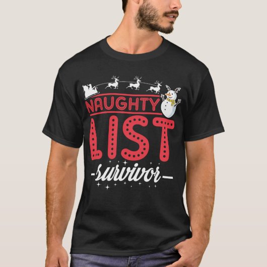Grappig kerstfeest Naughty List Survivor T-shirt (Voorkant)