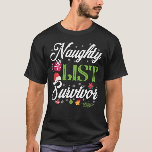 Grappig kerstfeest Naughty List Survivor T-shirt (Voorkant)