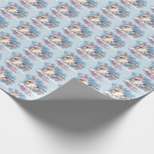 Grappig kerstfeest op de Noordpool Cadeaupapier (Hoek)