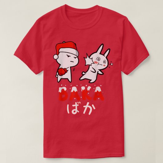 Grappig kerstfeest Pajama, Anime Baka Idiot Rabbit T-shirt (Design voorkant)