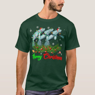 Grappig kerstfeest Pajama Manatee Pet Santa Xmas L T-shirt