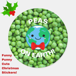 Grappig kerstfeest "Peas on Earth" Punny Cute Stic Ronde Sticker