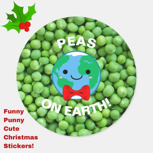 Grappig kerstfeest "Peas on Earth" Punny Cute Stic Ronde Sticker