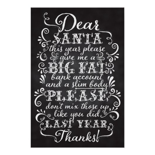 Grappig kerstfeest Posters Beste Santa Chalkboard (Voorkant)
