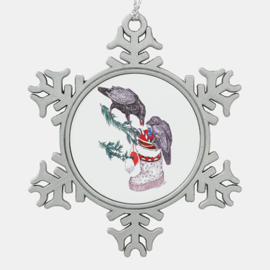 Grappig kerstfeest, Ravens en Stocking Gifts Holid Tin Sneeuwvlok Ornament (Voorkant)