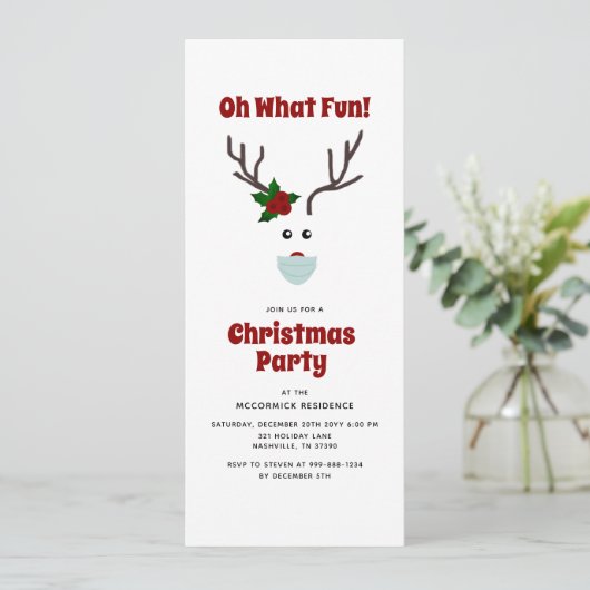 Grappig Kerstfeest Rendier uitnodiging (Staand voorkant)