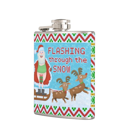 Grappig kerstfeest | Sinterklaas die door de sneeu Heupfles (Links)