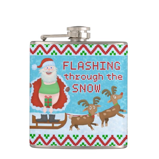 Grappig kerstfeest | Sinterklaas die door de sneeu Heupfles (Voorkant)