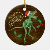 Grappig kerstfeest Velociraptor Dinosaur Eatings Keramisch Ornament (Voorkant)