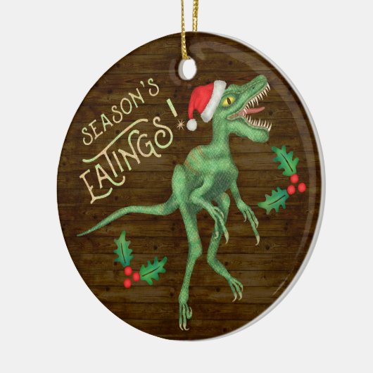 Grappig kerstfeest Velociraptor Dinosaur Eatings Keramisch Ornament (Links)
