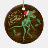 Grappig kerstfeest Velociraptor Dinosaur Eatings Keramisch Ornament (Achterkant)