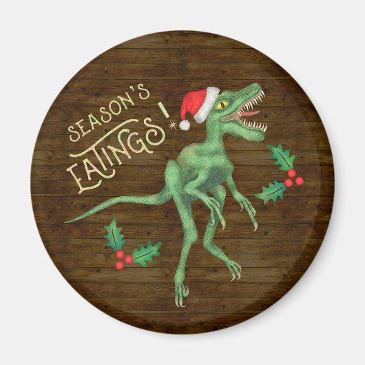 Grappig kerstfeest Velociraptor Dinosaur Eatings Magneet (Voorkant)