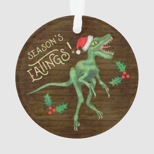 Grappig kerstfeest Velociraptor Dinosaur Eatings Ornament (achterkant)
