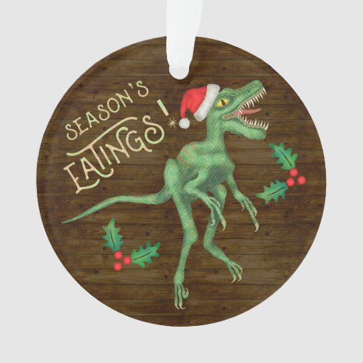 Grappig kerstfeest Velociraptor Dinosaur Eatings Ornament (voorkant)
