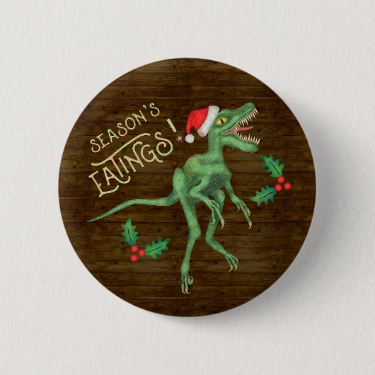 Grappig kerstfeest Velociraptor Dinosaur Eatings Ronde Button 5,7 Cm (Voorkant)
