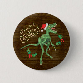 Grappig kerstfeest Velociraptor Dinosaur Eatings Ronde Button 5,7 Cm