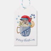 Grappig kerstfeest Waterverf Owl Red Santa Hat Cadeaulabel (Voorkant)
