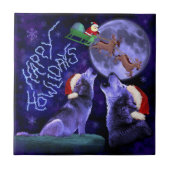 Grappig kerstfeest Wolf Howlidays Pun Humoureuze Tegeltje (Voorkant)