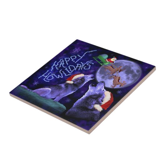 Grappig kerstfeest Wolf Howlidays Pun Humoureuze Tegeltje (Zijkant)