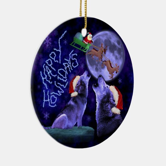 Grappig kerstfeest Wolf Pun Happy Howlidays Humor Keramisch Ornament (Rechts)