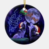 Grappig kerstfeest Wolf Pun Happy Howlidays Humor Keramisch Ornament (Voorkant)