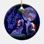 Grappig kerstfeest Wolf Pun Happy Howlidays Humor Keramisch Ornament (Achterkant)