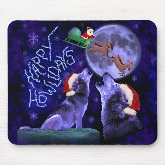 Grappig kerstfeest Wolf Pun Happy Howlidays Humor Muismat (Voorkant)