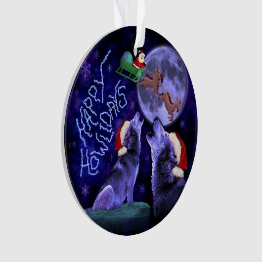 Grappig kerstfeest Wolf Pun Happy Howlidays Humor Ornament (voorkant)