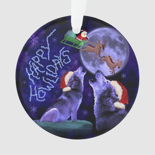 Grappig kerstfeest Wolf Pun Happy Howlidays Humor Ornament (voorkant)