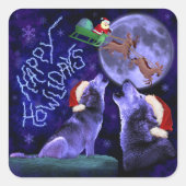 Grappig kerstfeest Wolf Pun Happy Howlidays Humor Vierkante Sticker (Voorkant)