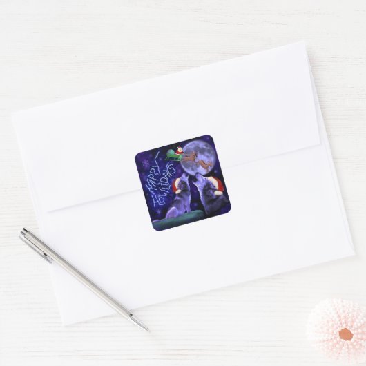 Grappig kerstfeest Wolf Pun Happy Howlidays Humor Vierkante Sticker (Envelop)
