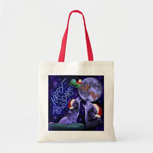 Grappig kerstfeest Wolf Pun Howlidays Humor Tote Bag (Voorkant)