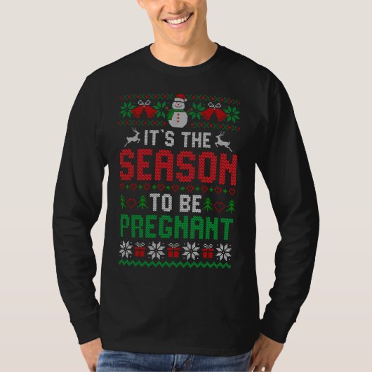 Grappig kerstfeest Zwangere Baby Mededeling Ugly S T-shirt (Voorkant)