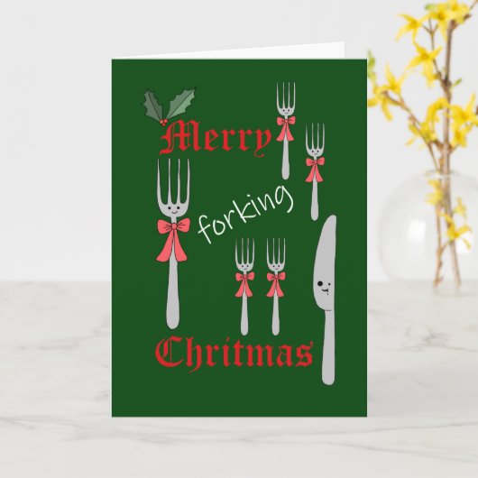 Grappig kerstfeestdag Merry Forking Kerstmis Kaart (Gele Bloem)