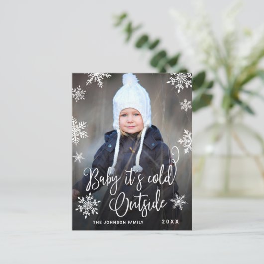 Grappig kerstfoto-Baby Het is koud buiten Briefkaart (Staand voorkant)