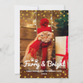 Grappig kerstfoto's met furry en Bright Gold Feestdagenkaart (Voorkant)
