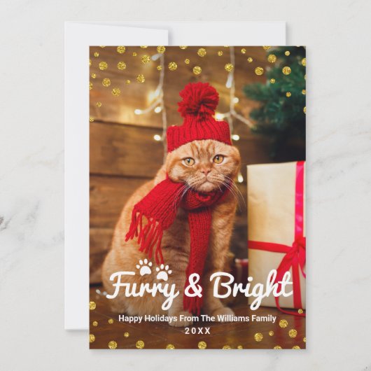 Grappig kerstfoto's met furry en Bright Gold Feestdagenkaart (Voorkant)