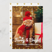 Grappig kerstfoto's met furry en Bright Gold Feestdagenkaart (Voorkant / Achterkant)