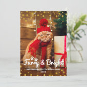 Grappig kerstfoto's met furry en Bright Gold Feestdagenkaart (Staand voorkant)